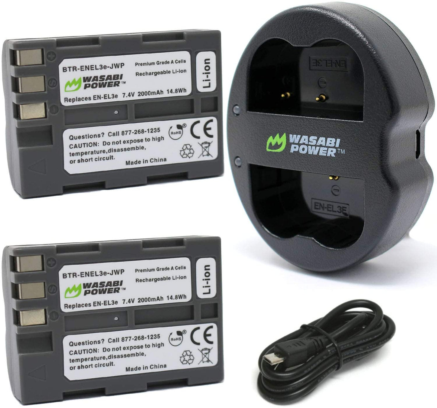 Wasabi Power 2000mAh Battery (2-Pack) and Dual USB Charger for Nikon EN-EL3e