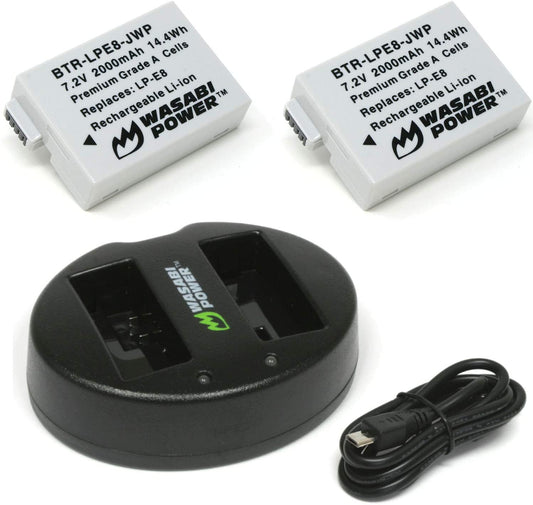 Wasabi Power Battery (2-Pack) and Dual Charger for Canon LP-E8 and Canon EOS 550D, EOS 600D, EOS 700D, EOS Rebel T2i, EOS Rebel T3i, EOS Rebel T4i, EOS Rebel T5i