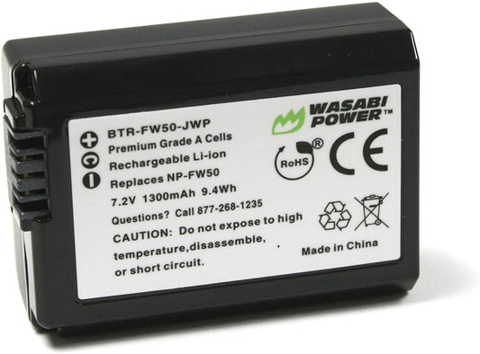 Wasabi Power Battery for Sony NP-FW50 (Compatible with ZV-E10, Alpha a7, a7 II, a7R, a7R II, a7S, a7S II, a5000, a5100, a6000, a6300, a6500, NEX-5T, Cyber-Shot DSC-RX10 III and More)