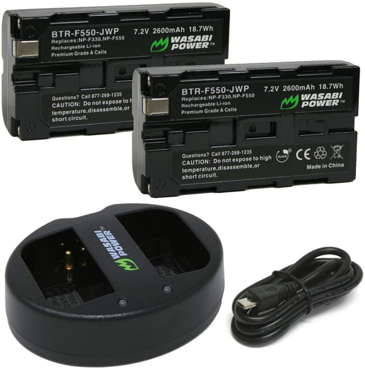 Wasabi Power Battery (2-Pack) and Dual Slot USB Charger for Sony NP-F330, NP-F530, NP-F550, NP-F570 and CN-160, CN-216, CN126 Series (L Series)