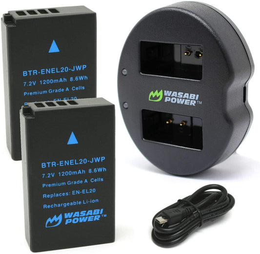 Wasabi Power Battery (2-Pack) and Dual Charger for Nikon EN-EL20, EN-EL20a