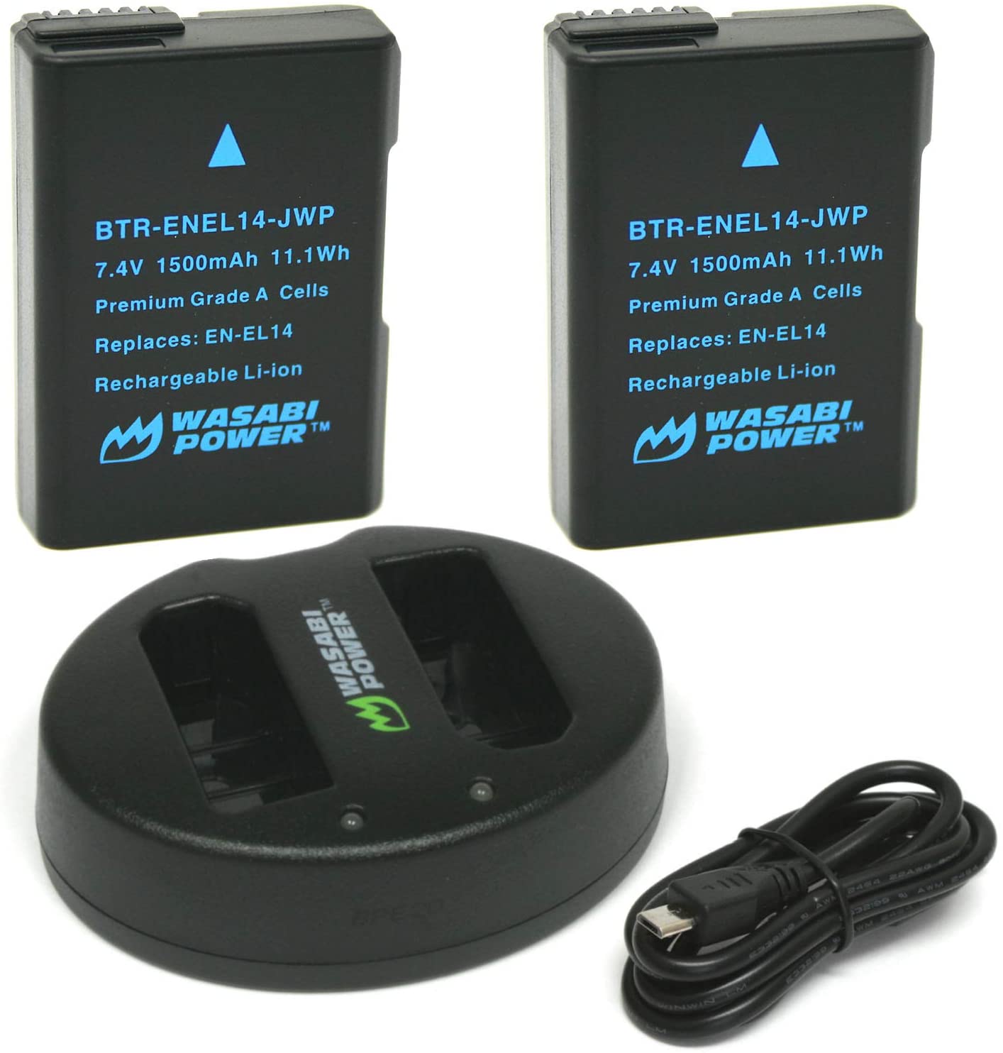 Wasabi Power Battery (2-Pack) & Dual Charger for Nikon EN-EL14, EN-EL14a & Nikon D3100, D3200, D3300, D3400, D3500, D5100, D5200, D5300, D5500, D5600, Df, Coolpix P7100, Coolpix P7700, Coolpix P7800