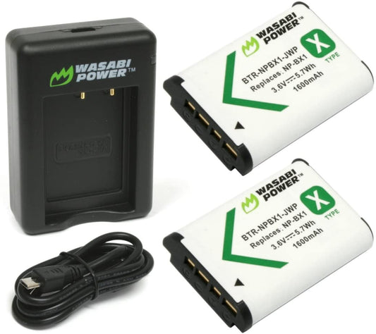 Wasabi Power Battery x 2 and Dual Slot USB Charger for Sony NP-BX1, NP-BX1/M8