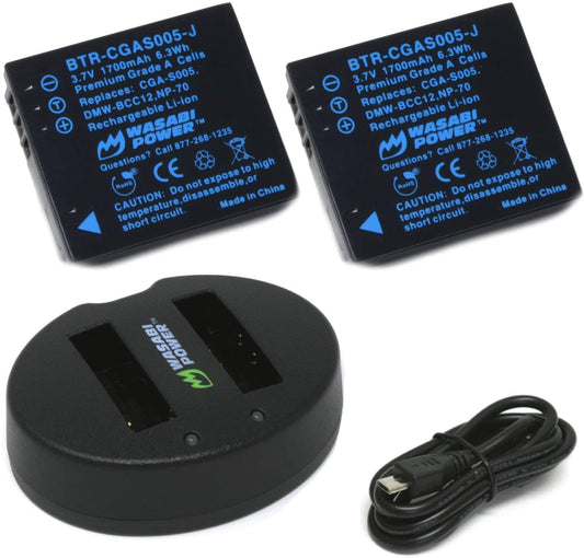 Wasabi Power Battery (2-Pack) and Dual Charger for Panasonic CGA-S005, DMW-BCC12 and Panasonic Lumix DMC-FX9, DMC-FX10, DMC-FX12, DMC-FX50, DMC-FX100, DMC-FX150, DMC-FX180, DMC-LX1, DMC-LX2, DMC-LX3
