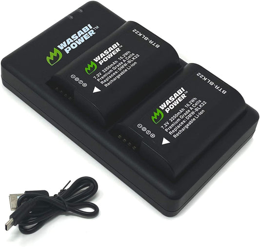 Wasabi Power Battery (2-Pack) and Dual USB Battery Charger for a Panasonic DMW-BLK22 High Capacity Battery and Panasonic Lumix DC-S5 & Panasonic Lumix GH5 II