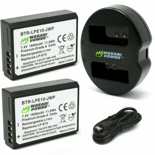 Wasabi Power Battery (2-Pack) and Dual USB Charger for Canon LP-E10 & Canon EOS Rebel T3, Rebel T5, Rebel T6, Rebel T7, Rebel T100 (100% Compatible with Original)