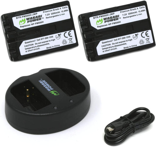 Wasabi Power Battery (2-Pack) and Dual Slot Charger for Sony NP-FM500H (2200mAh)