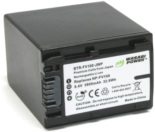 Wasabi Power NP-FV100 (3900mAh) Battery Compatible with Sony DCR-SR15,SR21 DCR-SR68 DCR-SR88 DCR-SX15 DCR-SX21 DCR-SX44 DCR-SX45 DCR-SX63 DCR-SX65 DCR-SX83 DCR-SX85 FDR-AX33 FDR-AX53 and More