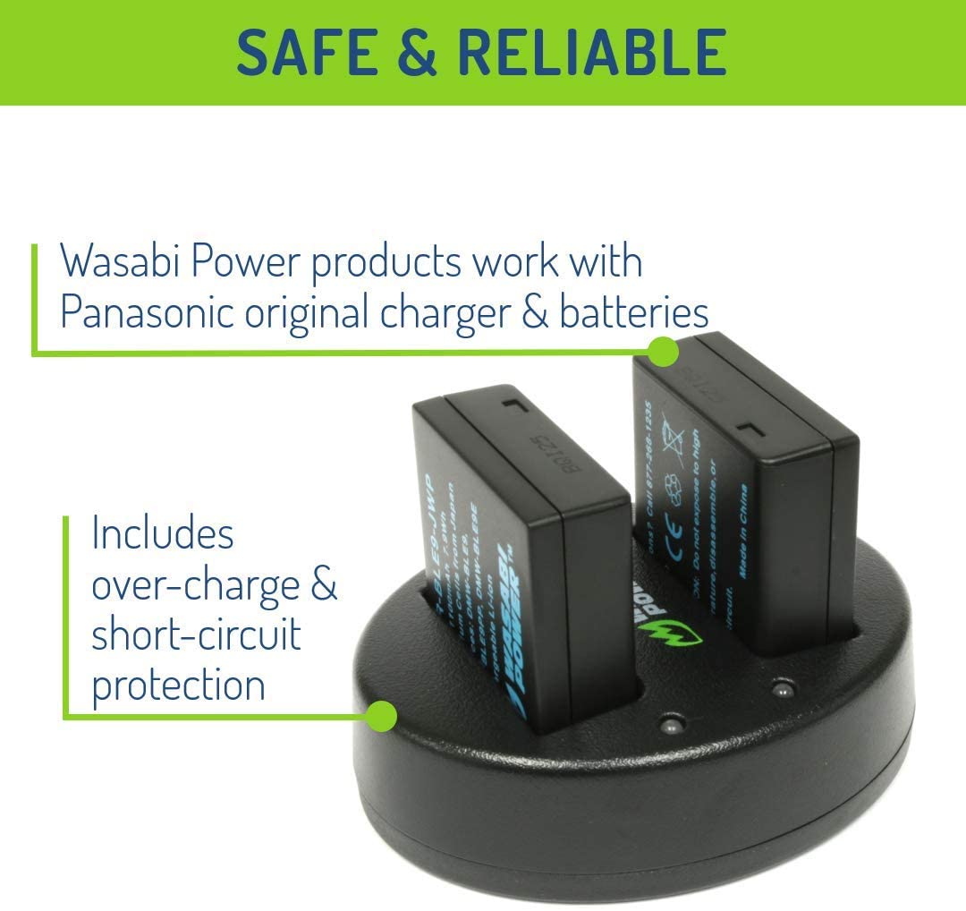 Wasabi Power Battery (2-Pack) and Dual Charger for Panasonic DMW-BLE9, DMW-BLG10
