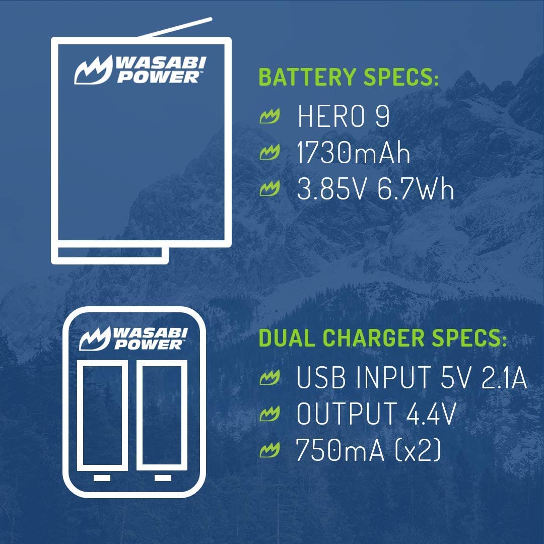Wasabi Power HERO9 Battery (2-Pack) and Dual Charger for GoPro Hero 9 Black