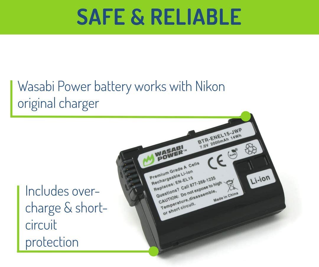 Wasabi Power Battery For NIKON EN-EL15 AND NIKON 1 V1,D600 D610 D750 D7000 D7200