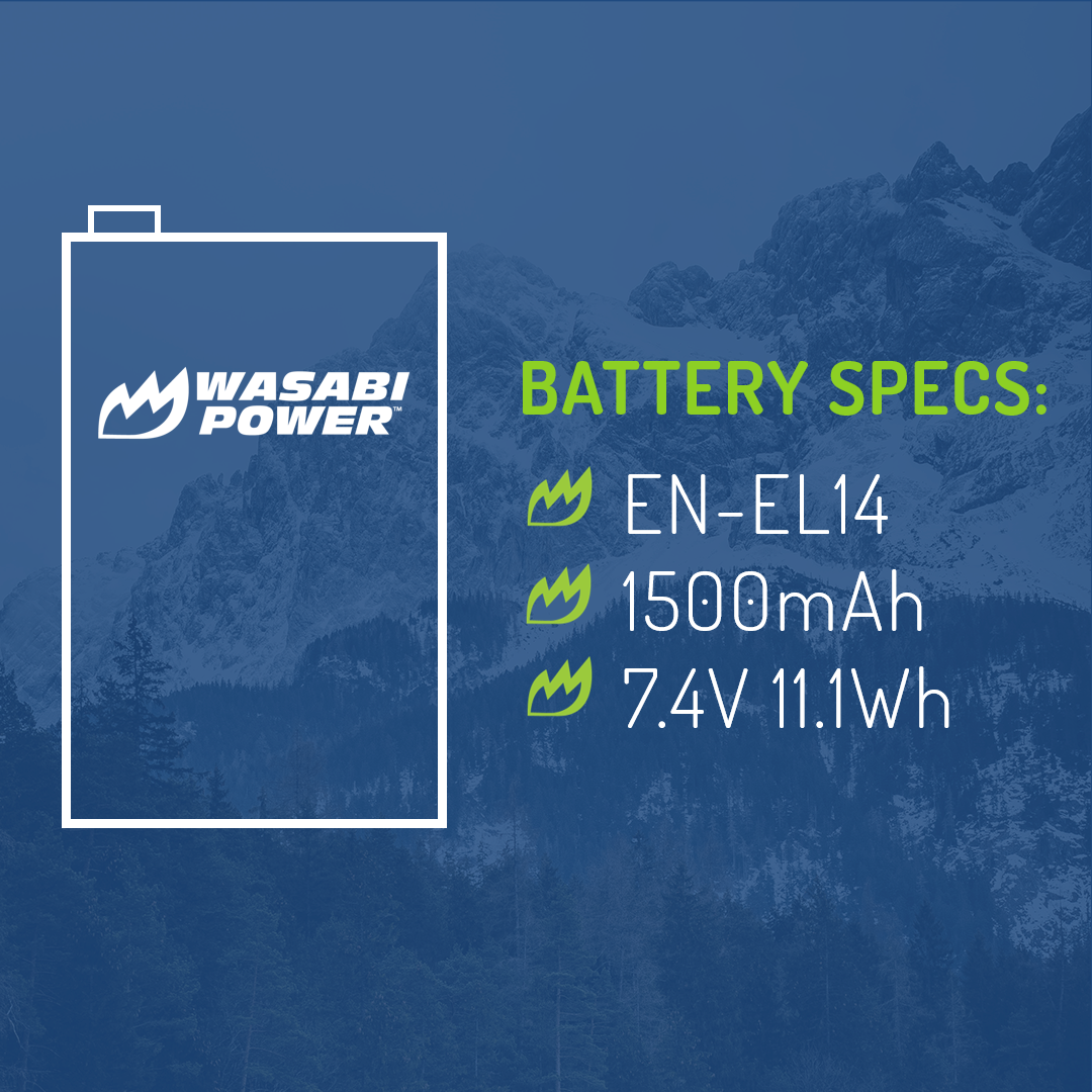 Wasabi Power Battery (1-Pack) for Nikon EN-EL14, EN-EL14a & Nikon D3100, D3200, D3300, D3400, D3500, D5100, D5200, D5300, D5500, D5600, Df, Coolpix P7100, Coolpix P7700, Coolpix P7800