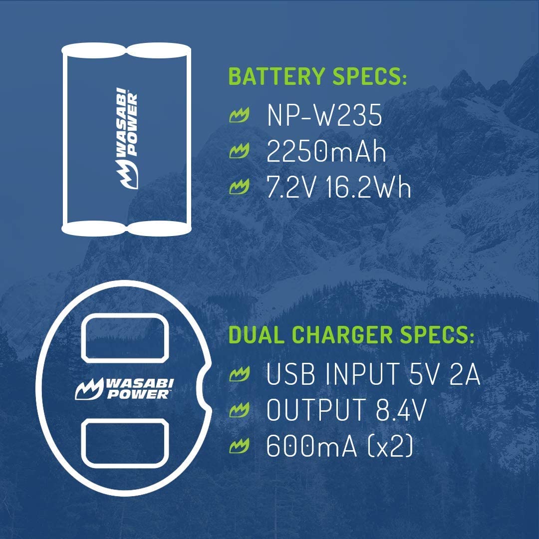 Wasabi Power Battery (2-Pack) & Dual Charger for Fujifilm NP-W235 & Fujifilm GFX