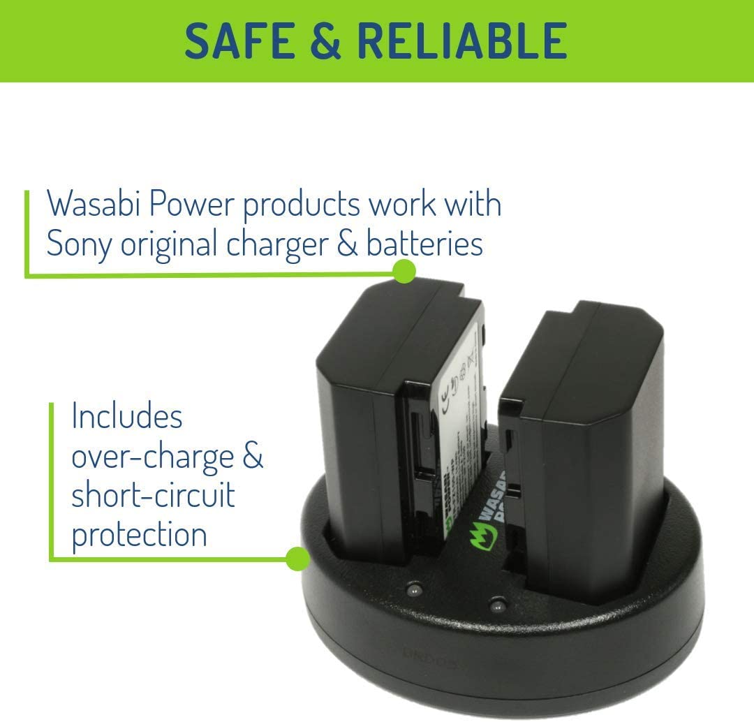 Wasabi Power Battery (2-Pack) And Dual USB Charger For Sony NP-FZ100, BC-QZ1 And Sony A9, A9 II, A7R III, A7R IV, A7 III