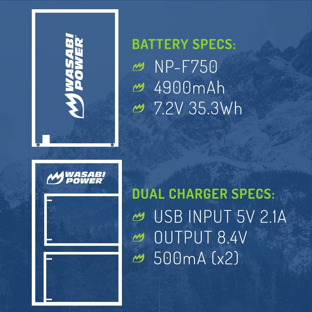 Wasabi Power Battery (2-Pack) and Dual Charger for Sony NP-F730, NP-F750, NP-F760, NP-F770 (L Series)