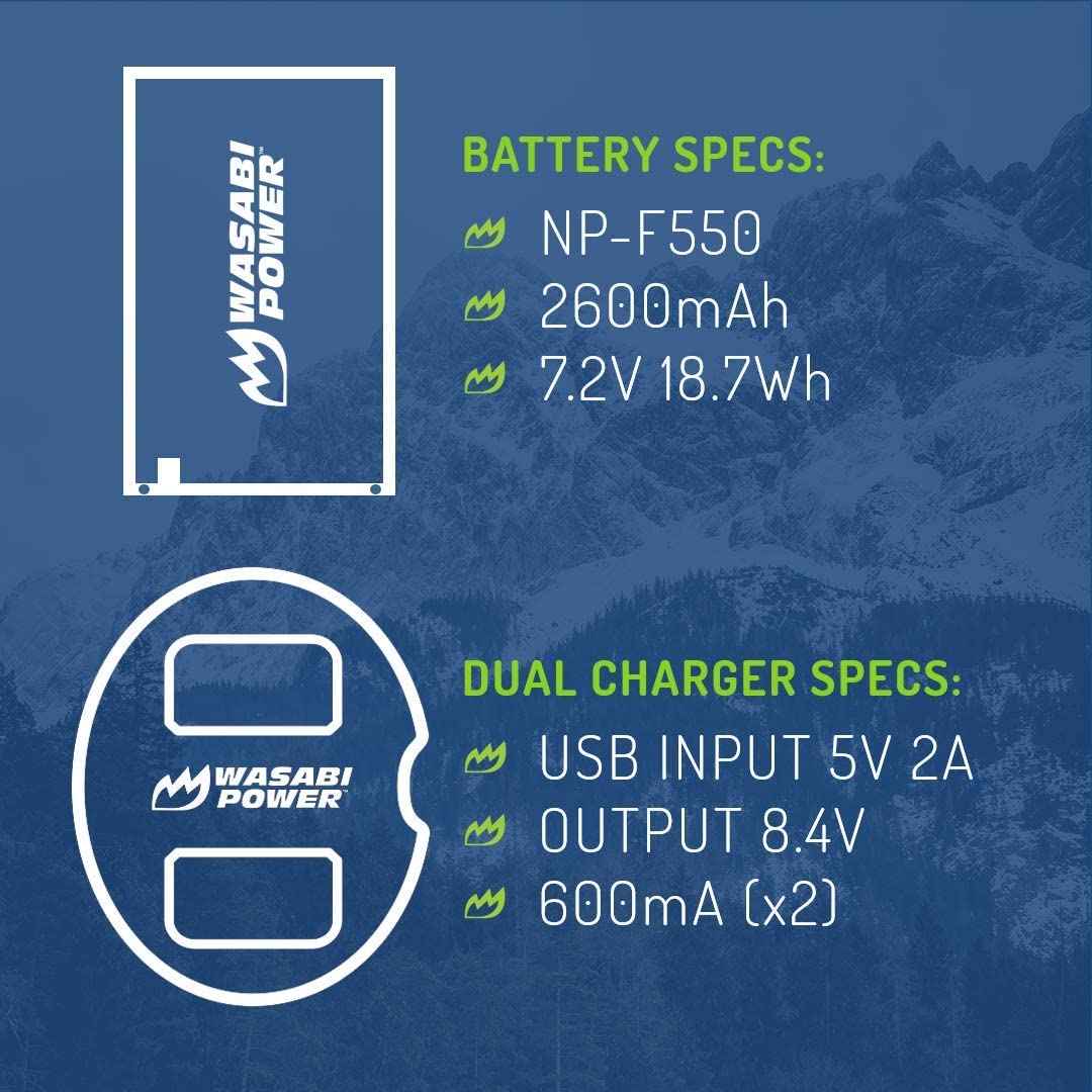 Wasabi Power Battery (2-Pack) and Dual Slot USB Charger for Sony NP-F330, NP-F530, NP-F550, NP-F570 and CN-160, CN-216, CN126 Series (L Series)