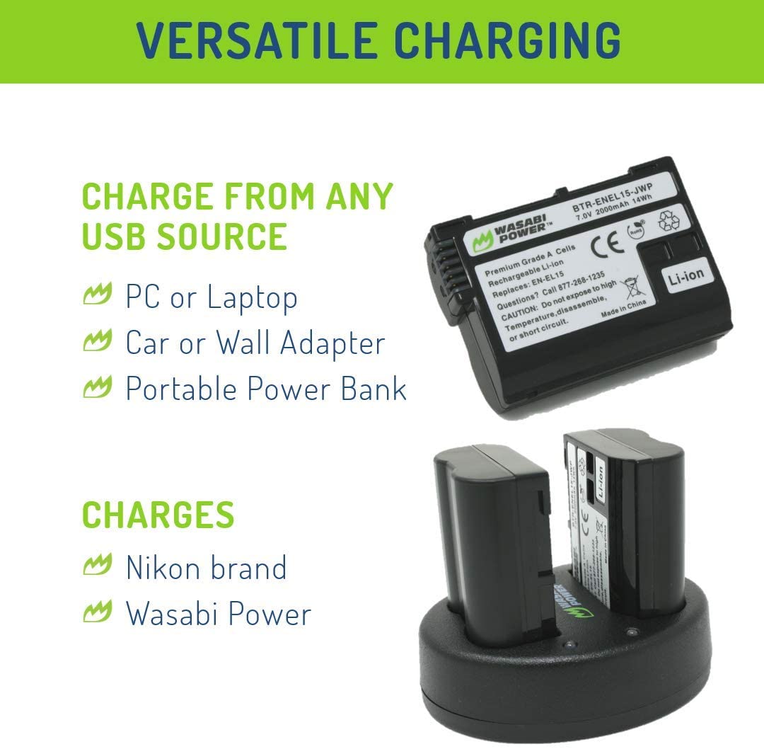 Wasabi Power Battery (2-Pack) and Dual Charger for Nikon EN-EL15