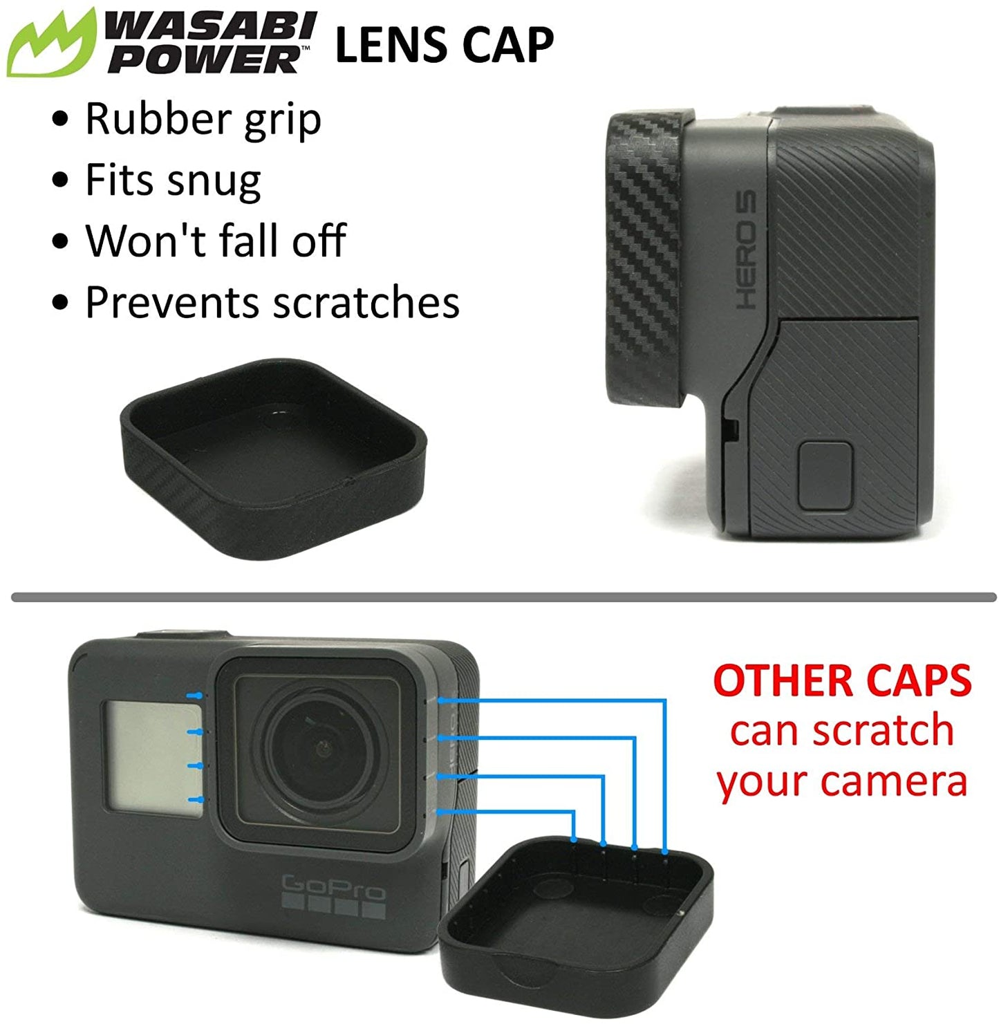 Wasabi Power Accessory Bundle-Screen Protector, Lens Cap for GoPro HERO 5 6 & 7