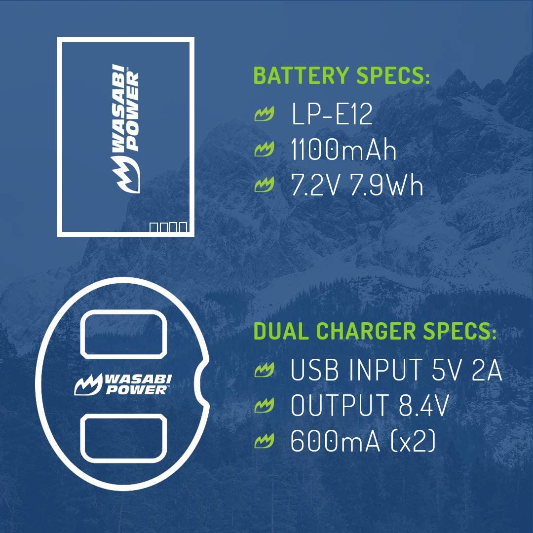 Wasabi Power Battery (2-Pack) USB Dual Charger for Panasonic Lumix DMW-BLC12, DMW-BLC12PP, DE-A79, DE-A79B, Lumix DMC-G85, DMC-G7, DMC-G6, DMC-G5, DMC-FZ300, DMC-GH2, DMC-GX8 (Not Fully Decoded)