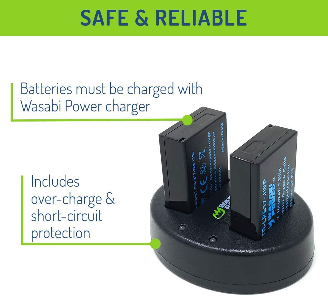Wasabi Power LP-E17 Battery (2-Pack) and Dual USB Charger for Canon EOS 77D, EOS 750D, EOS 760D, EOS 8000D, EOS M3, EOS M5, EOS M6, EOS Rebel T6i, EOS Rebel T6s, EOS Rebel T7i, Kiss X8i, EOS RP