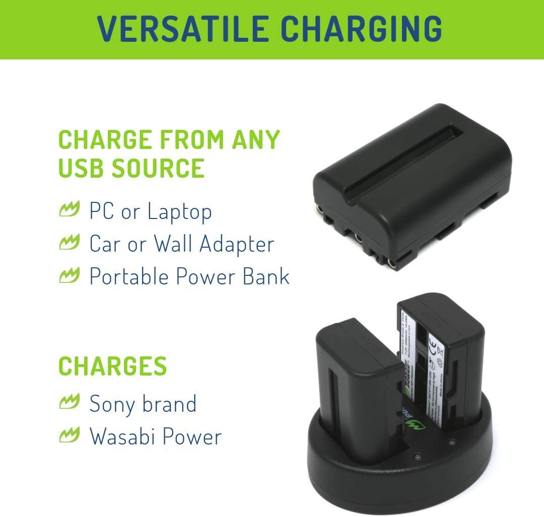 Wasabi Power Battery (2-Pack) and Dual Slot Charger for Sony NP-FM500H (2200mAh)