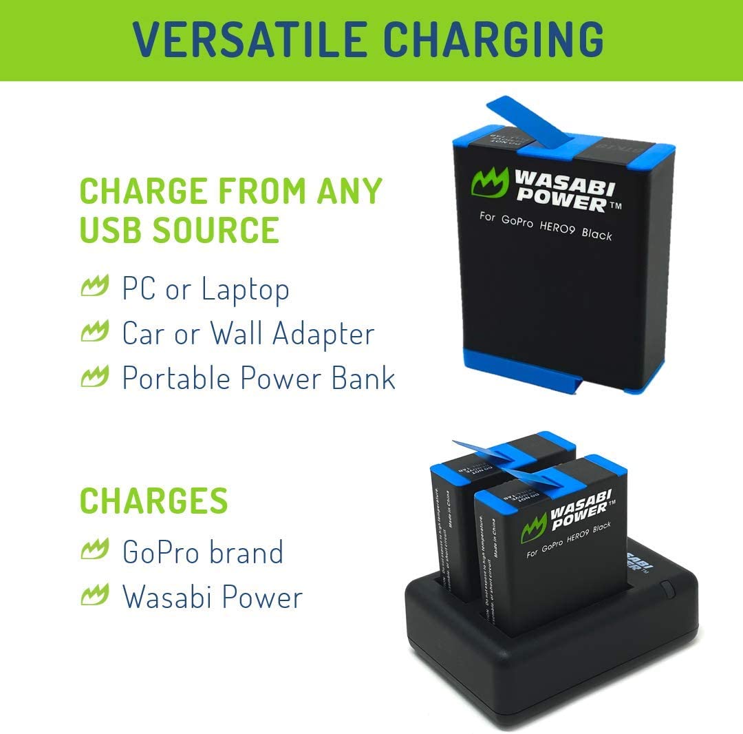 Wasabi Power HERO10 Battery (2-Pack) and USB Triple Charger for GoPro Hero10 Black
