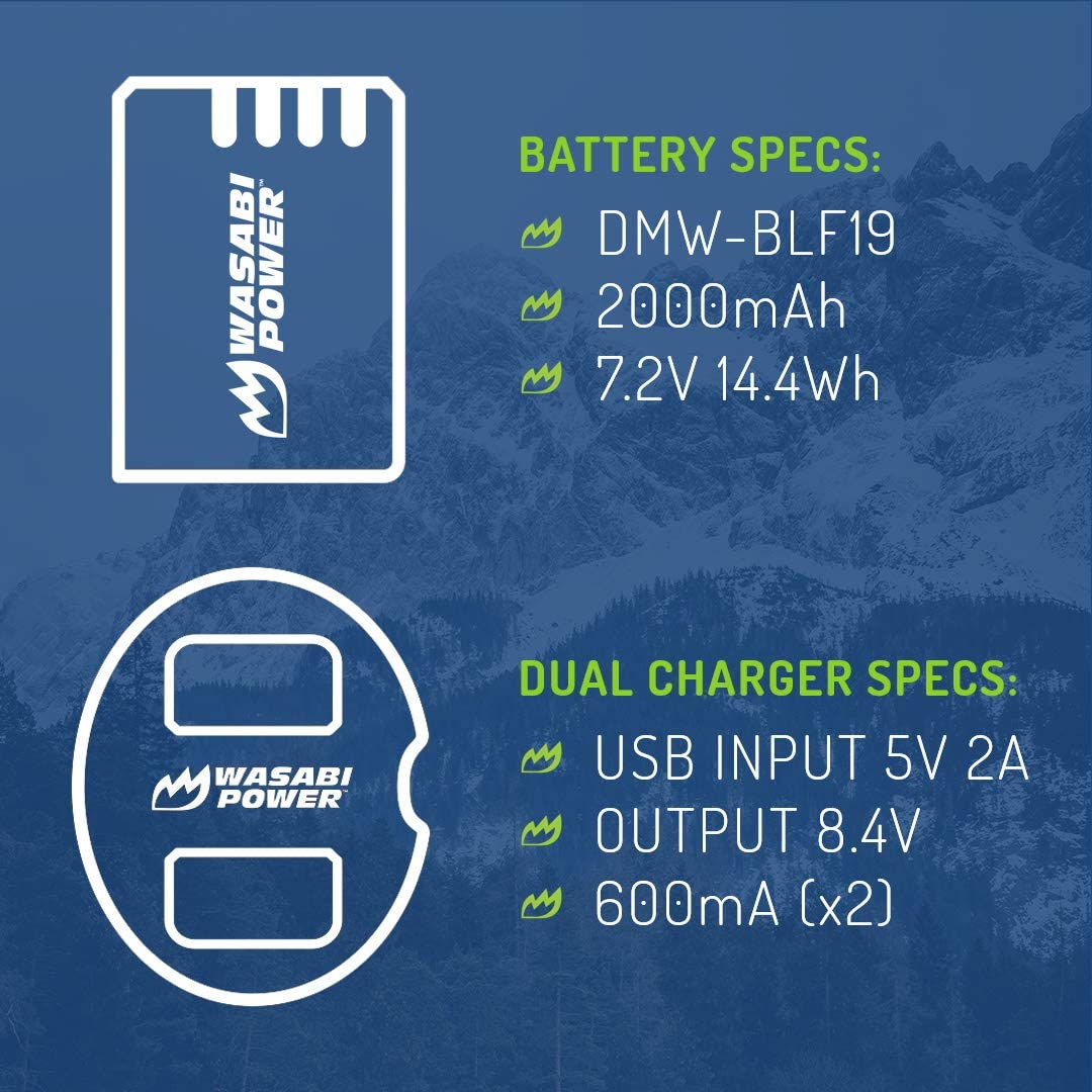 Wasabi Power 2000mAh Battery (2-Pack) And Dual Charger For Panasonic DMW-BLF19