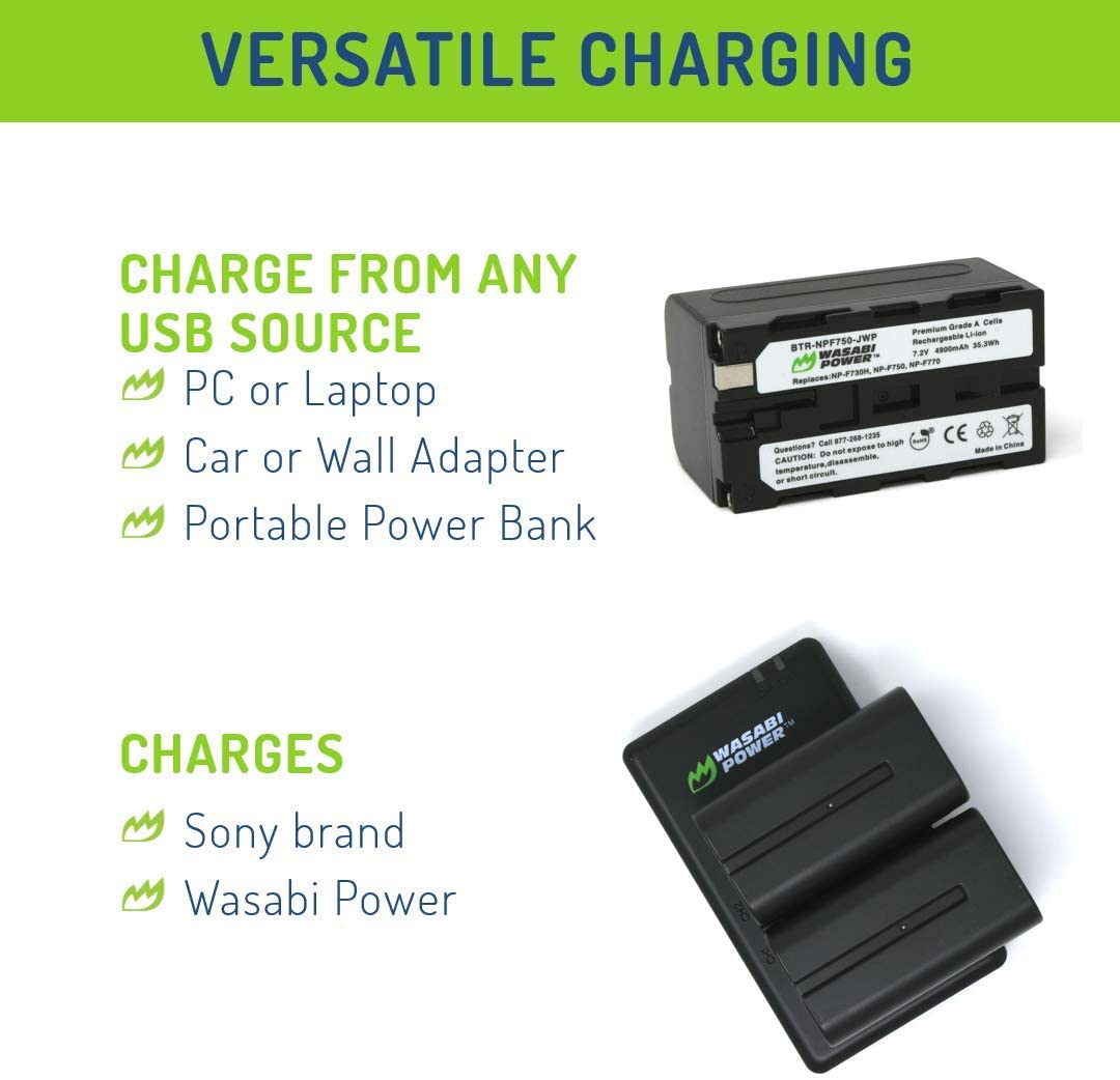Wasabi Power Battery (2-Pack) and Dual Charger for Sony NP-F730, NP-F750, NP-F760, NP-F770 (L Series)