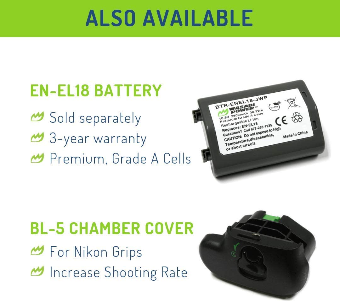 Wasabi Power Dual USB Battery Charger for Nikon MH-26, MH-26aAK, EN-EL18, EN-EL18a, EN-EL18b (with Adapter for Canon LP-E4, LP-E4N)