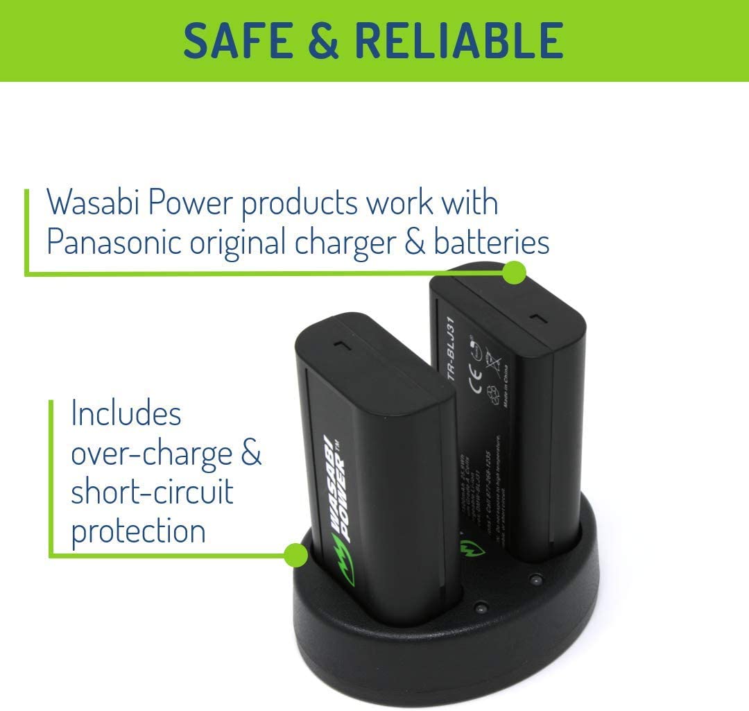 Wasabi Power Battery (2-Pack) and Dual USB Charger for Panasonic DMW-BLJ31 and Panasonic Lumix DC-S1, DC-S1H, DC-S1R