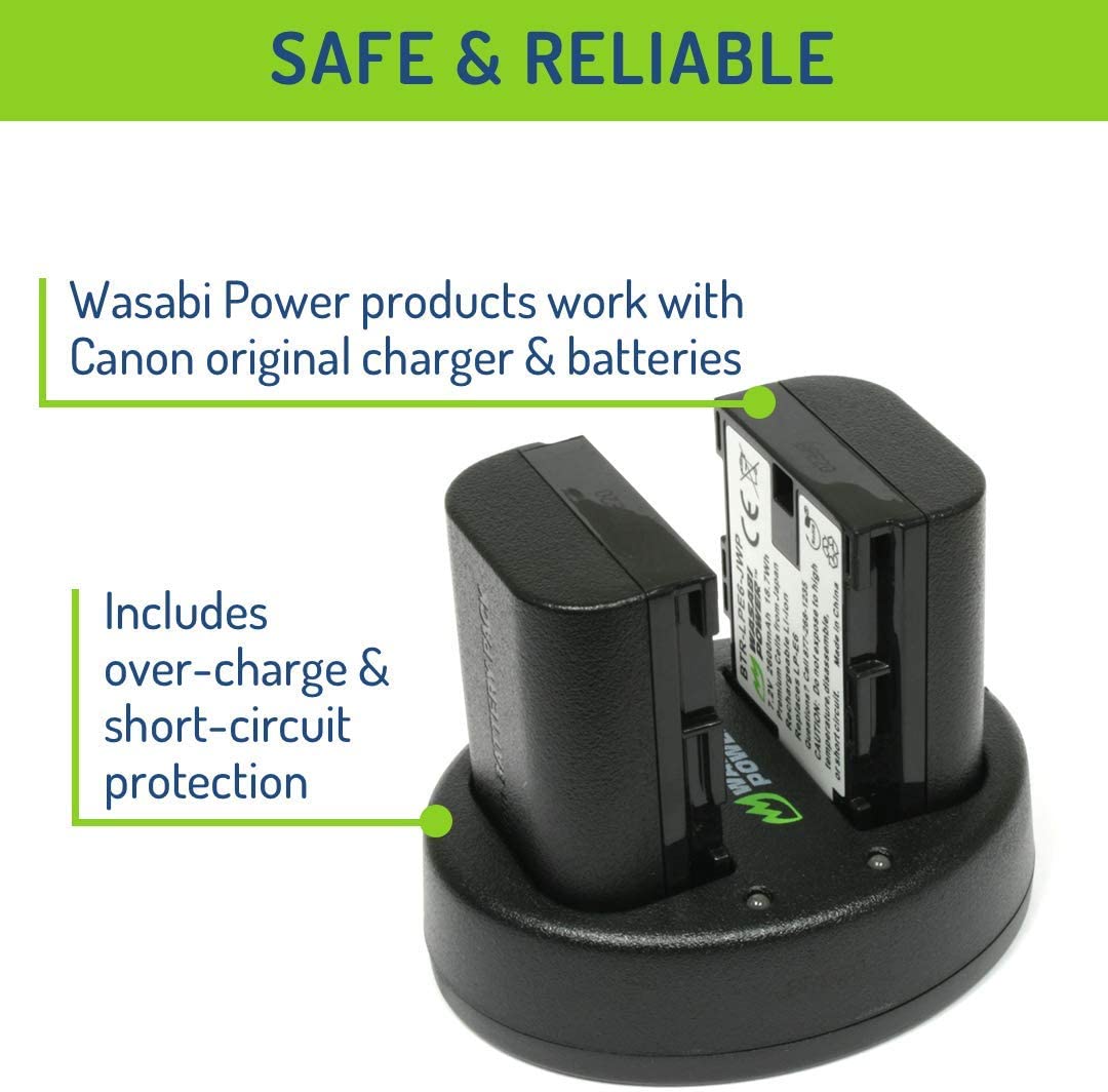 Wasabi Power Battery x 2 and Dual USB Charger for Canon LP-E6, LP-E6N (2600mAh)