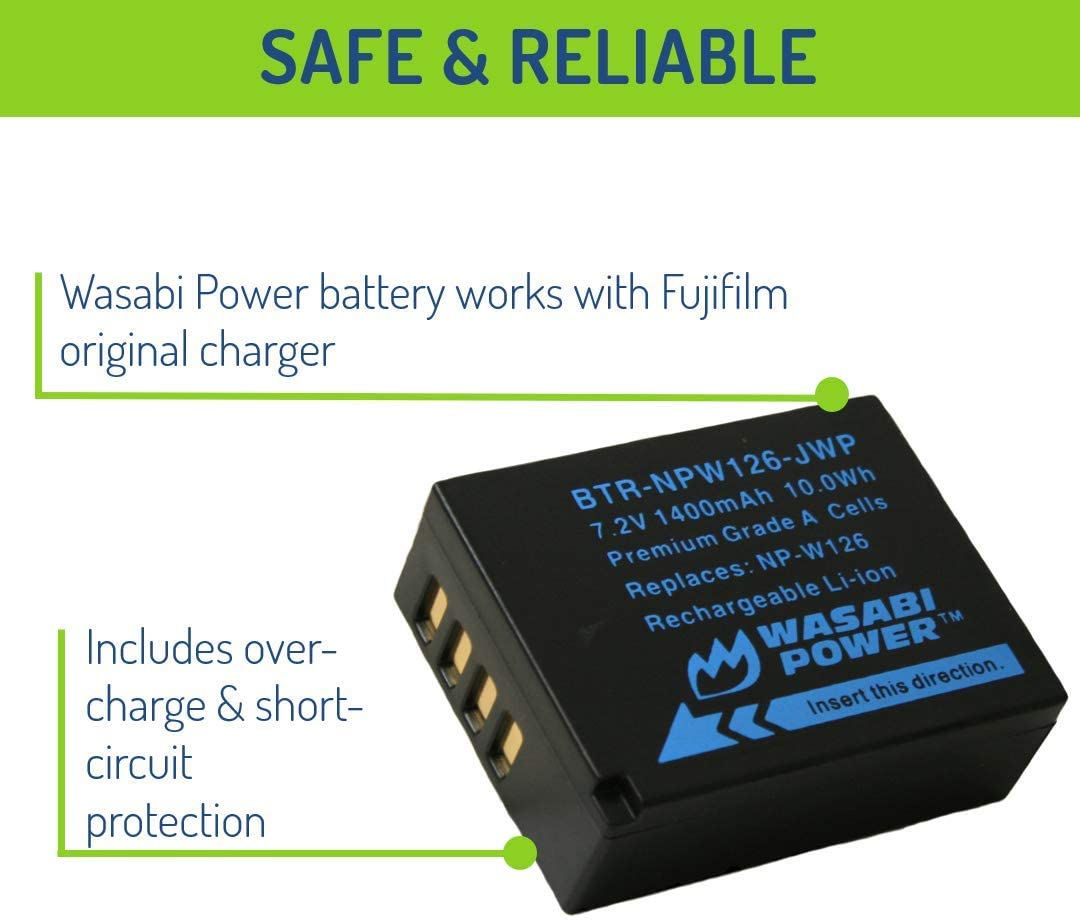 NPW126 Battery Wasabi Power x 2 & Dual USB Charger for Fujifilm NP-W126,NP-W126S