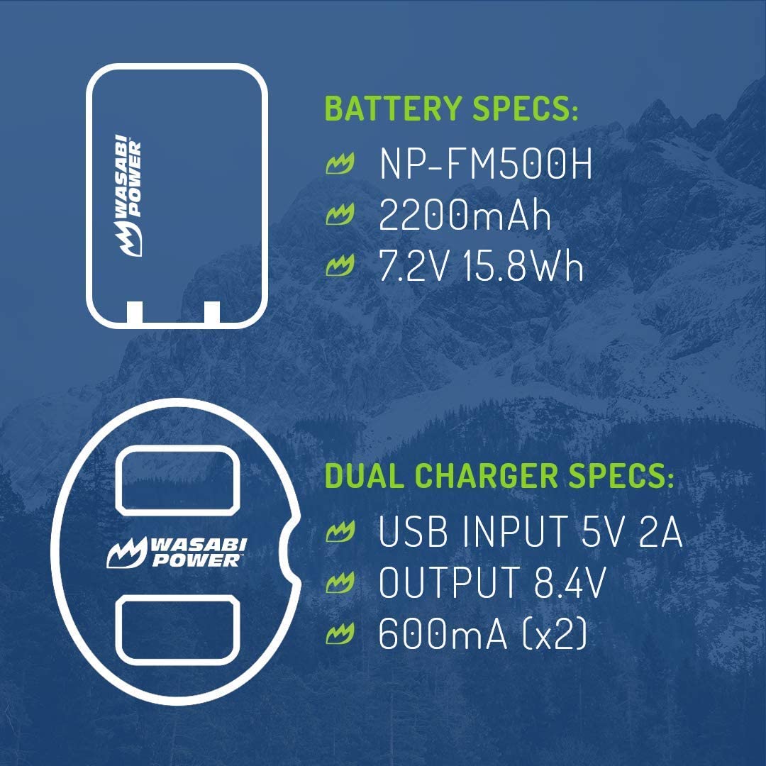 Wasabi Power Battery (2-Pack) and Dual Slot Charger for Sony NP-FM500H (2200mAh)