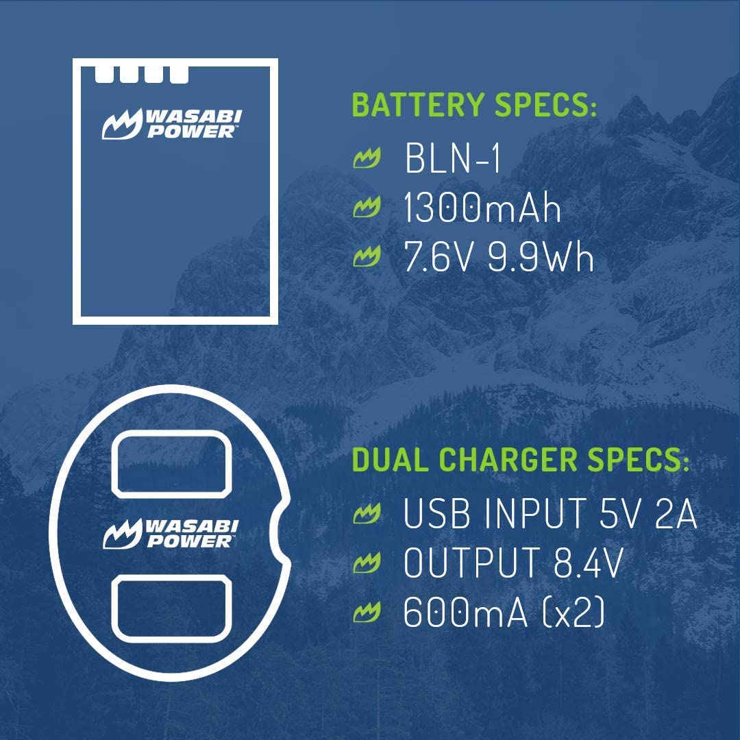 Wasabi Power Battery (2-Pack) and Dual USB Charger for Olympus BLN-1, BCN-1 and Olympus OM-D E-M1, E-M5, Pen E-P5