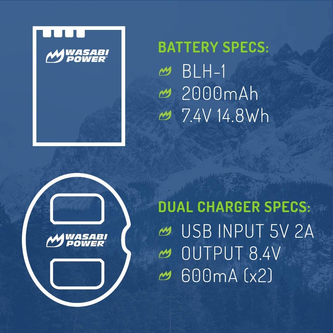 Wasabi Power Battery (2-Pack) and Dual Charger for Olympus BLH-1 (Fully Decoded) and Olympus OM-D E-M1 Mark II, OM-D E-M1 Mark III, OM-D E-M1X