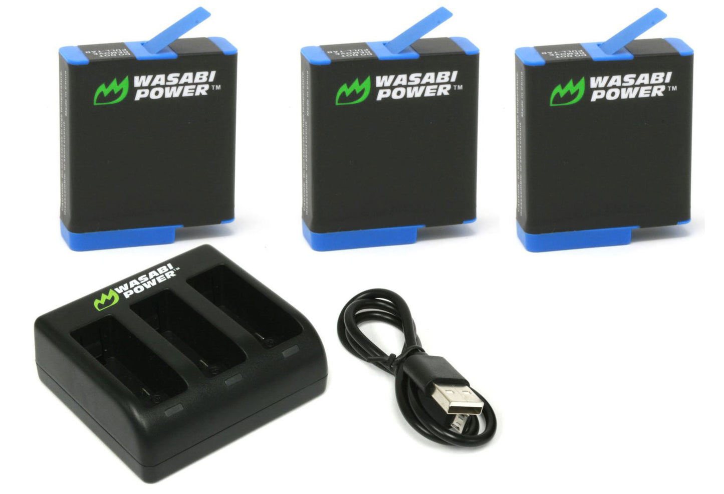 Wasabi Power Battery x 3 and Triple Slot USB Charger for GoPro HERO8 Black