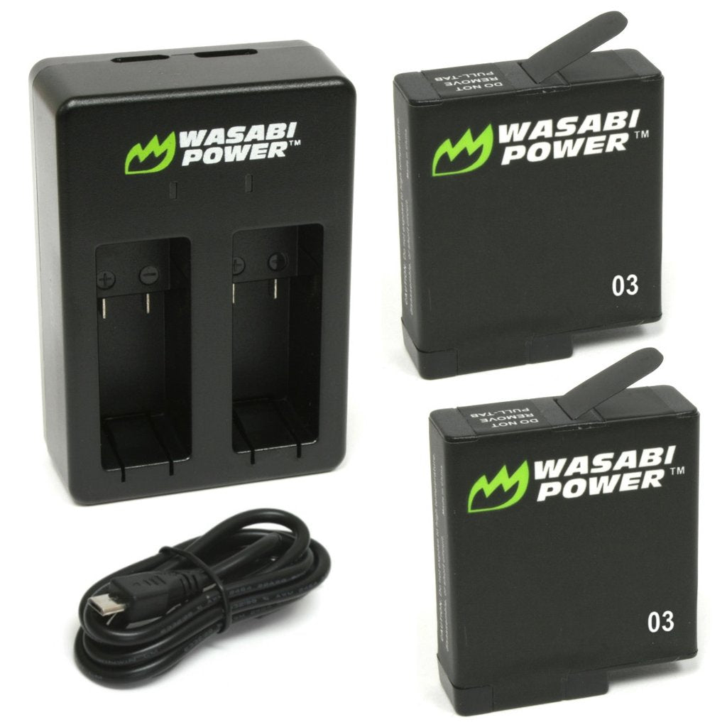 GoPro HERO5 6 7 Battery Kit Wasabi Power 2 x 1220mAh & Charger Set Go Pro Black