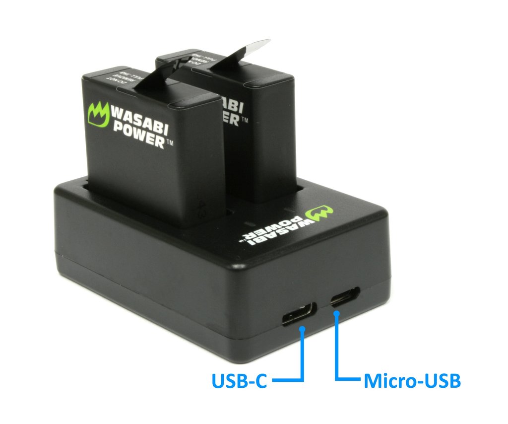 GoPro HERO5 6 7 Battery Kit Wasabi Power 2 x 1220mAh & Charger Set Go Pro Black