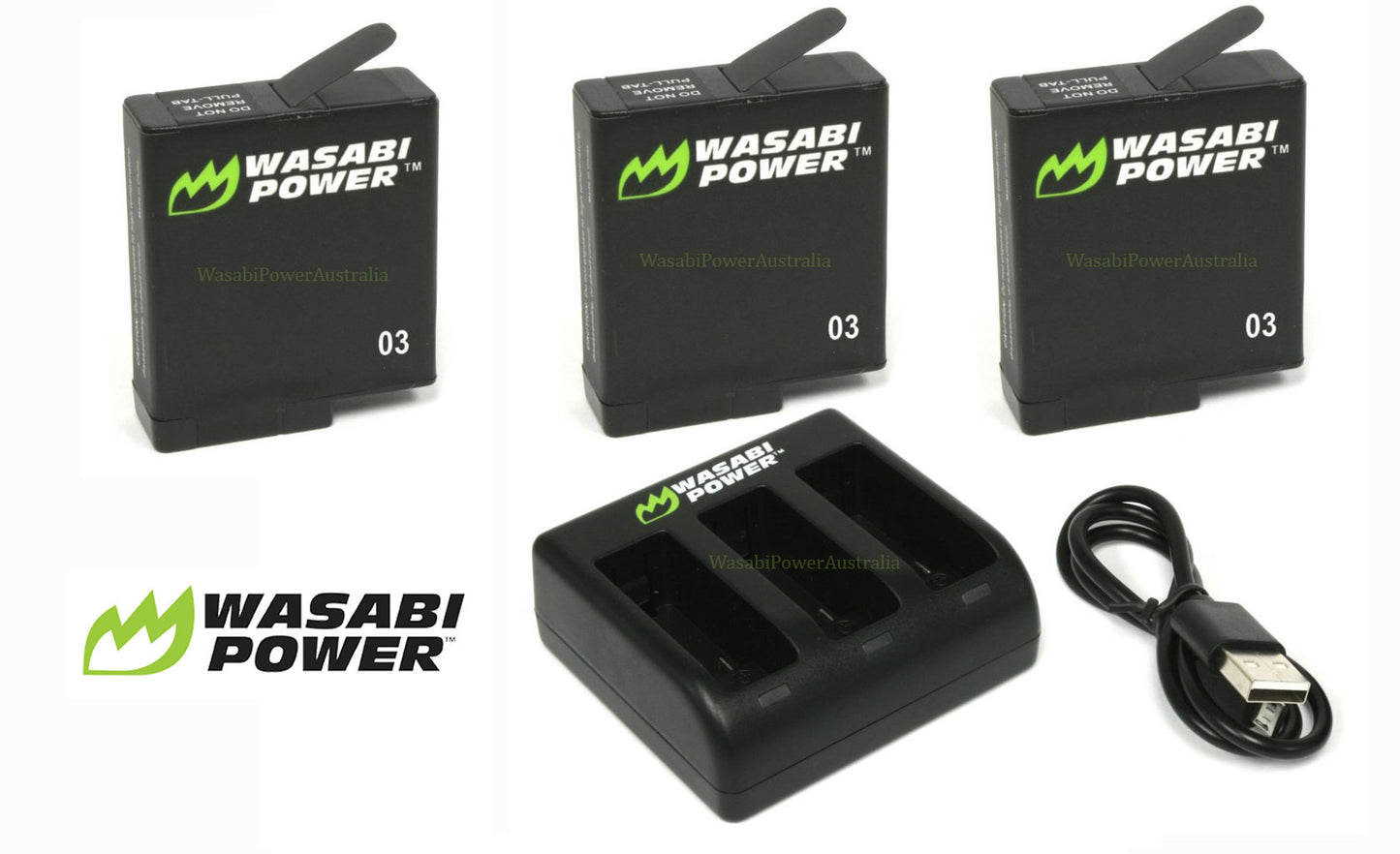 Wasabi Power 1220mAh Battery x 3 & Triple Slot USB Charger for GoPro HERO7 Black