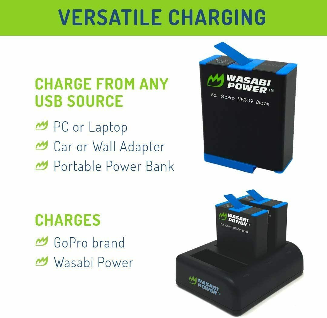 Wasabi Power HERO9 Battery (3-Pack) and USB Triple Charger for GoPro HERO9 Black