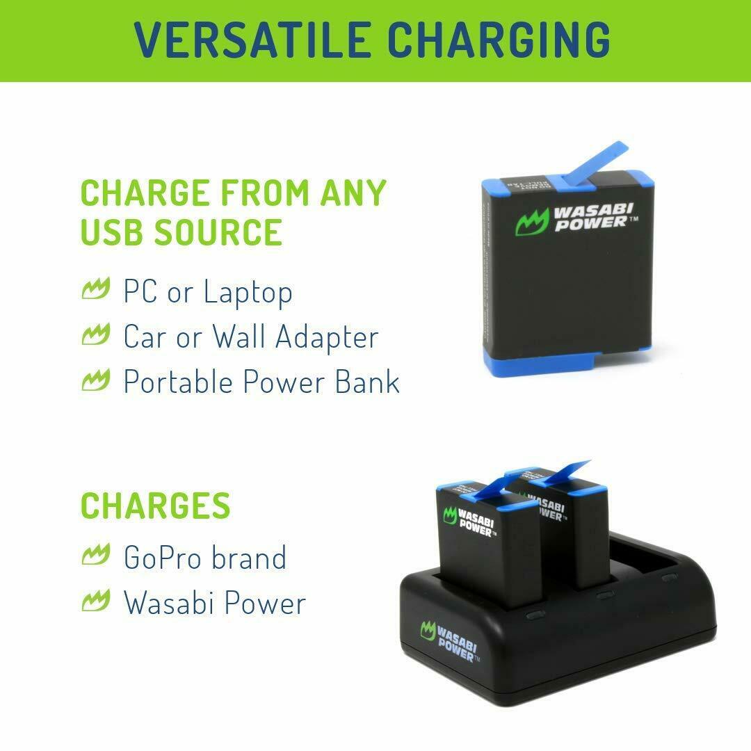 Wasabi Power Battery x 3 and Triple Slot USB Charger for GoPro HERO8 Black