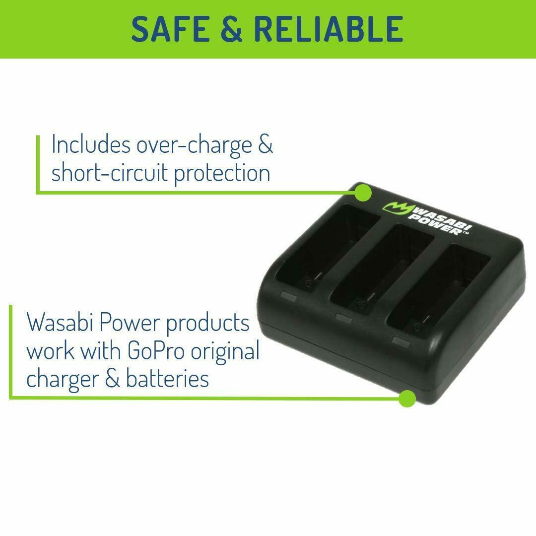 Wasabi Power Battery (2-Pack) and Triple Charger for GoPro HERO8 Black